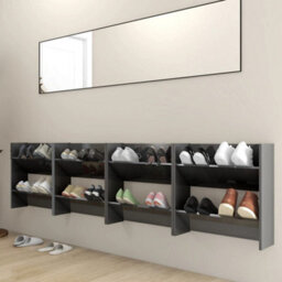Walplus Wall Shoe Cabinets 4 Pcs High Gloss Grey 60X18X60 Cm Engineered Wood - thumbnail 3