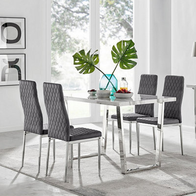 Furniturebox Uk Kylo White Marble Effect Dining Table & 4 Grey Velvet Milan Chairs - image 1