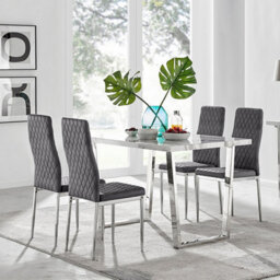 Furniturebox Uk Kylo White Marble Effect Dining Table & 4 Grey Velvet Milan Chairs - thumbnail 1