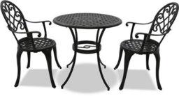 Homeology Prego Black Outdoor Garden Table And 2 Large Chairs With Armrests Cast Aluminium Bistro Set - thumbnail 8