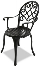 Homeology Prego Black Outdoor Garden Table And 2 Large Chairs With Armrests Cast Aluminium Bistro Set - thumbnail 6
