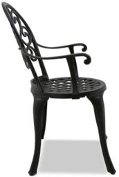 Homeology Prego Black Outdoor Garden Table And 2 Large Chairs With Armrests Cast Aluminium Bistro Set - thumbnail 7