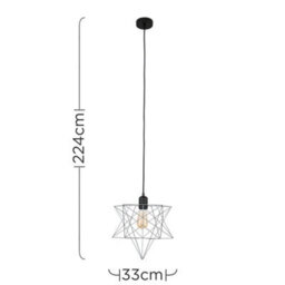 Valuelights Sadira Retro Matt Black Ceiling Pendant Light Fitting With Grey Geometric Star Shade - thumbnail 6