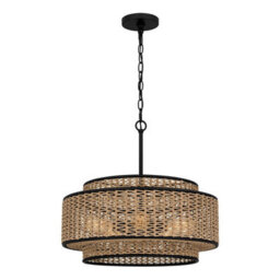 Luminosa Lighting Elstead Quoizel Teton Cylindrical Pendant Ceiling Light Contemporary Matt Black 5X E27 - thumbnail 1