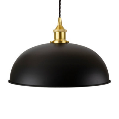 Matt Black Worcester Painted Dome Pendant Light With Polished Brass Lamp Holder And Black Twisted Cable - Se Home - image 1
