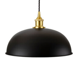 Matt Black Worcester Painted Dome Pendant Light With Polished Brass Lamp Holder And Black Twisted Cable - Se Home - thumbnail 1