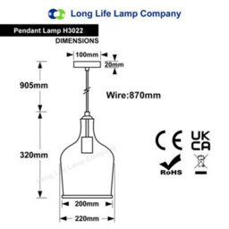 Long Life Lamps Company Modern Clear Transparent Glass Ceiling Pendant Shade Bell Bubble Effect H3022 - thumbnail 2