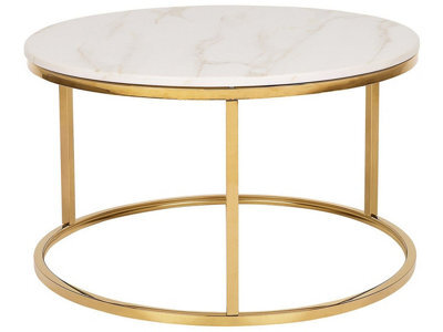 Beliani Beige Marble-Effect Round Coffee Table 70 Cm With Gold Metal Base Modern Design - image 1