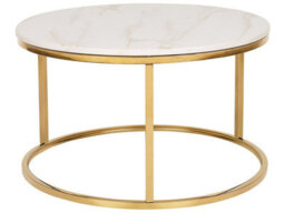 Beliani Beige Marble-Effect Round Coffee Table 70 Cm With Gold Metal Base Modern Design - thumbnail 1