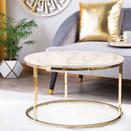 Beliani Beige Marble-Effect Round Coffee Table 70 Cm With Gold Metal Base Modern Design - thumbnail 2
