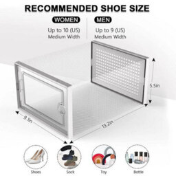 12Pk Clear Plastic Stackable Shoe Storage Boxes Rack - thumbnail 3