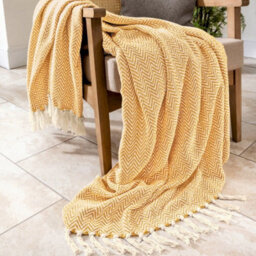 Allure Bath Fashions Audley Chevron Herringbone Throw Blanket - Mustard, 125 X 150Cm