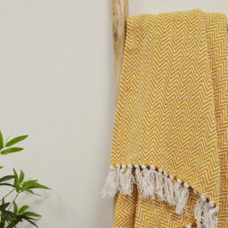Allure Bath Fashions Audley Chevron Herringbone Throw Blanket - Mustard, 125 X 150Cm - thumbnail 3