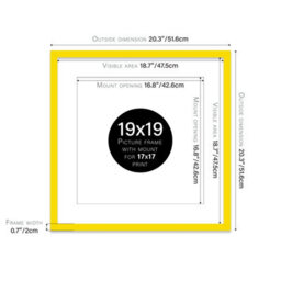 "19X19"" Yellow Picture Frame - 19X19"" Square Frame With 17X17"" Mount For 19X19""/17X17"" Pictures Moderrn Style Thin Edge, 1 Pack" - thumbnail 2