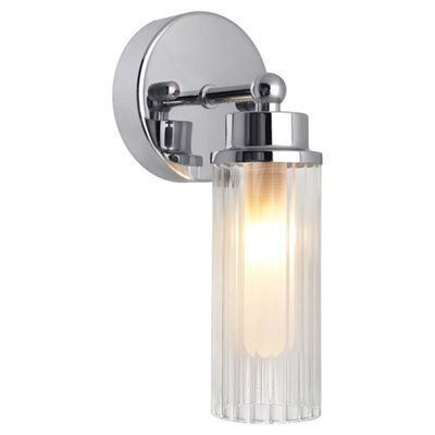 Long Life Lamps Company Ribbed Glass Single Wall Light Polished Chrome Slim Side Ip44 H3136 - image 1
