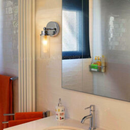 Long Life Lamps Company Ribbed Glass Single Wall Light Polished Chrome Slim Side Ip44 H3136 - thumbnail 7
