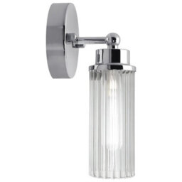 Long Life Lamps Company Ribbed Glass Single Wall Light Polished Chrome Slim Side Ip44 H3136 - thumbnail 4