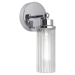 Long Life Lamps Company Ribbed Glass Single Wall Light Polished Chrome Slim Side Ip44 H3136 - thumbnail 3