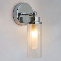 Long Life Lamps Company Ribbed Glass Single Wall Light Polished Chrome Slim Side Ip44 H3136 - thumbnail 6