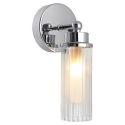 Long Life Lamps Company Ribbed Glass Single Wall Light Polished Chrome Slim Side Ip44 H3136 - thumbnail 1