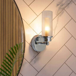 Long Life Lamps Company Ribbed Glass Single Wall Light Polished Chrome Slim Side Ip44 H3136 - thumbnail 8