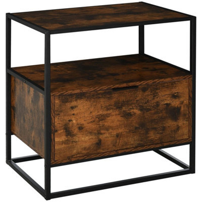 Industrial-Style Side Table W/ Drawer Open Shelf Steel Frame Base Retro - image 1