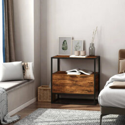 Industrial-Style Side Table W/ Drawer Open Shelf Steel Frame Base Retro - thumbnail 5