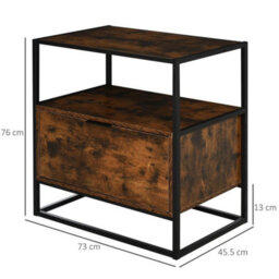 Industrial-Style Side Table W/ Drawer Open Shelf Steel Frame Base Retro - thumbnail 2