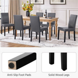 Yaheetech Dark Grey Set Of 2 Faux Leather High Back Dining Chairs With Rubberwood Legs - thumbnail 7
