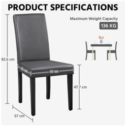 Yaheetech Dark Grey Set Of 2 Faux Leather High Back Dining Chairs With Rubberwood Legs - thumbnail 3