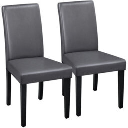Yaheetech Dark Grey Set Of 2 Faux Leather High Back Dining Chairs With Rubberwood Legs - thumbnail 2