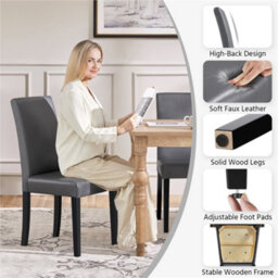 Yaheetech Dark Grey Set Of 2 Faux Leather High Back Dining Chairs With Rubberwood Legs - thumbnail 4