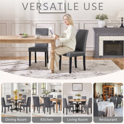 Yaheetech Dark Grey Set Of 2 Faux Leather High Back Dining Chairs With Rubberwood Legs - thumbnail 9