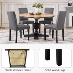 Yaheetech Dark Grey Set Of 2 Faux Leather High Back Dining Chairs With Rubberwood Legs - thumbnail 8