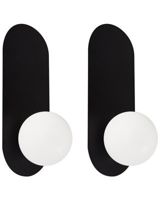Wyld And Coco Set Of 2 Black Matt Iron Wall Lamps With Opaque Glass Globes, W12 X D13 X H30Cm - image 1