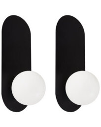 Wyld And Coco Set Of 2 Black Matt Iron Wall Lamps With Opaque Glass Globes, W12 X D13 X H30Cm - thumbnail 1