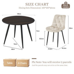 Sonara Dark Walnut 4-Seater Round Dining Table 100 Cm With 4 Velvet Chairs - thumbnail 2