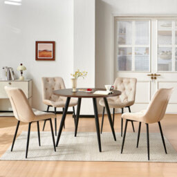 Sonara Dark Walnut 4-Seater Round Dining Table 100 Cm With 4 Velvet Chairs