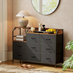 Homcom Fabric Chest Of Drawers W/ Charging Station For Bedroom Rustic Brown - thumbnail 9