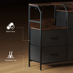 Homcom Fabric Chest Of Drawers W/ Charging Station For Bedroom Rustic Brown - thumbnail 7