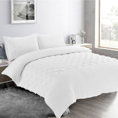 Homes & Linen Hearts Teddy Fleece White Duvet Cover Set Super Soft Fluffy Bedding With Embossed Heart Design - image 1