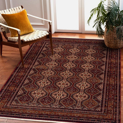 RugsX Carpet Wool Keshan Fringe, Ornament, Frame Oriental 1256/53578 Claret Beige 80X145 Cm - image 1