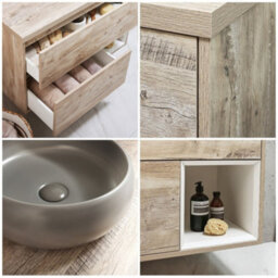 Homestylestore Light Oak 1000mm Wall Hung Bathroom Vanity Unit With Round Pebble Countertop Basin - thumbnail 2