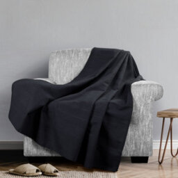 Classic Rib Cotton Throw, Sofa Bed Throw - 150 X 200 Cm Fits Most 2 Seater Sofas Settee Arm Chair & Single Bed, Black - thumbnail 3