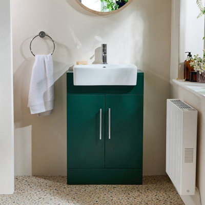 Homestylestore 550mm Dark Green Floorstanding Bathroom Vanity Unit And Chrome T Bar Handle - image 1