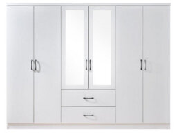 Swish Furniture White 6 Door 2 Drawer Mirrored Wardrobe Black Handles Paddington Clothes Rail - thumbnail 2