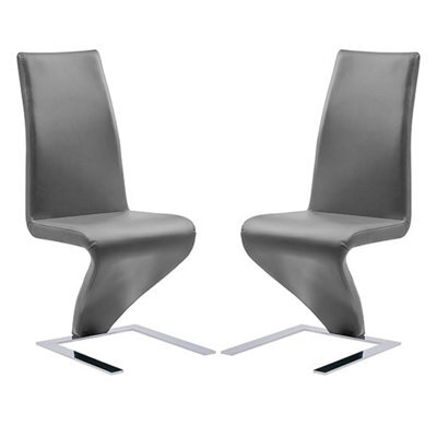 Furniture in Fashion Demi Z Grey Faux Leather Dining Chairs With Chrome Feet In Pair - image 1