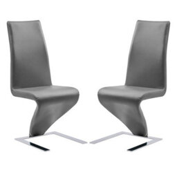 Furniture in Fashion Demi Z Grey Faux Leather Dining Chairs With Chrome Feet In Pair
