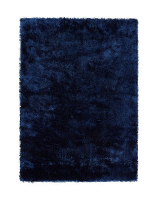 Indigo Polyester Shaggy Rug, Handmade Rug, Plain Modern Rug For Bedroom, Living Room, & Dining Room-160Cm X 230Cm