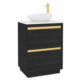 Royal Bathrooms Orion 600mm Hale Black Floor Standing Plain White Countertop Vanity Unit 2 Drawer With Nova Basin & Brushed Brass Accent Trim - thumbnail 6